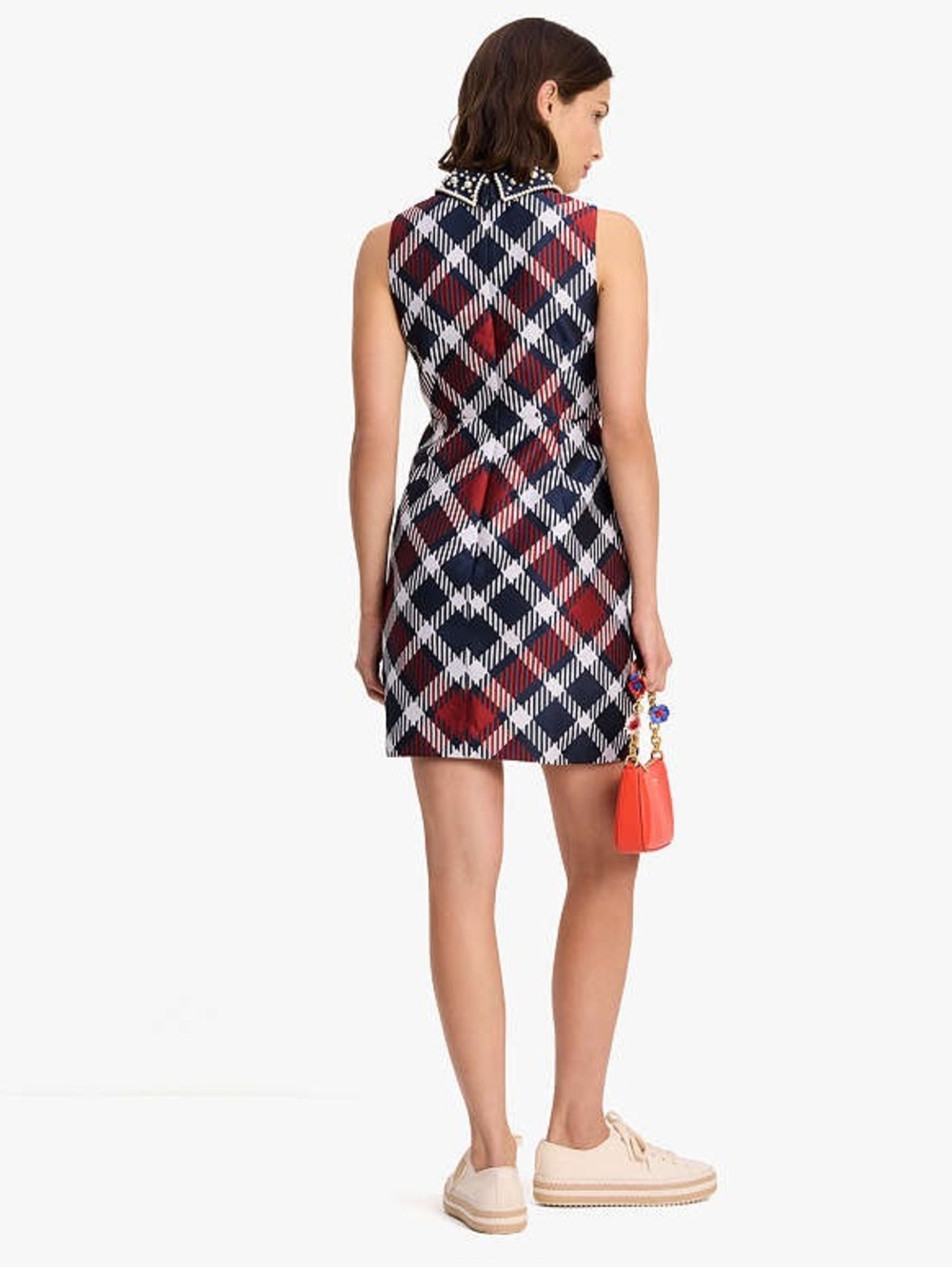 Kate Spade New York Plaid Dress Pearl Embellished Collar Size 8 NWT - Picture 3 of 13